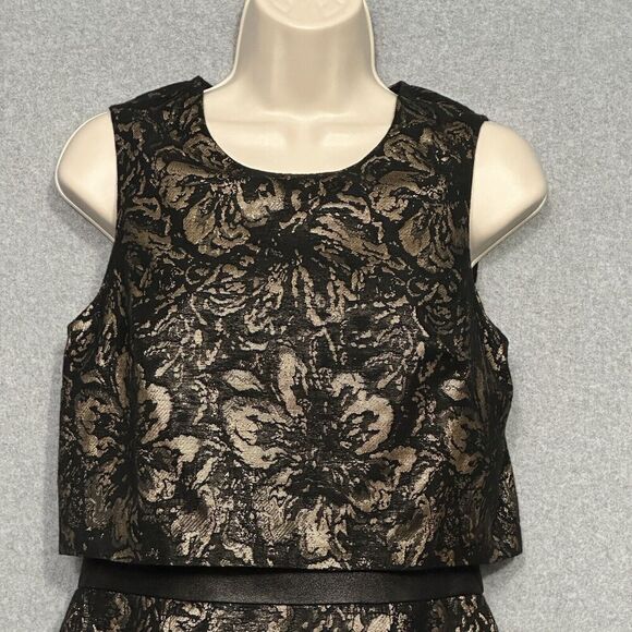 Cynthia Steffe Womens Dress 4 Black Gold Metallic Floral Sleeveless Event Fairy - Picture 3 of 14